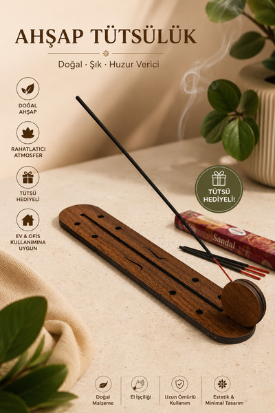 ERYHOME Ahşap Tütsülük – Dekoratif Çubuk Tütsü Tutucu – Minimal Tasarım – Tüt...