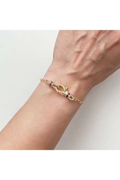 GOX Frontally Locked Fuchsia Baguette Stone Tiny Paperclip Bracelet