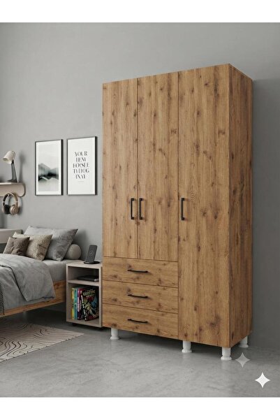 artı dizayn mobilya 105x45 3 ÇEKMECELİ 3 KAPAKLI RAFLI GARDIROP BEYAZ- ANTRAS...