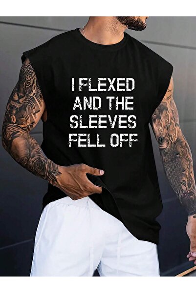 LUMSHİNE Unisex Μπλουζάκι με στάμπα  "I Flexed and Sleeves Fell Off " Αθλητικ...