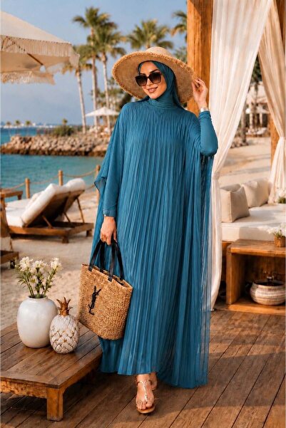 Aişe tesettür Petrol Blue Pleated Hijab Pareo