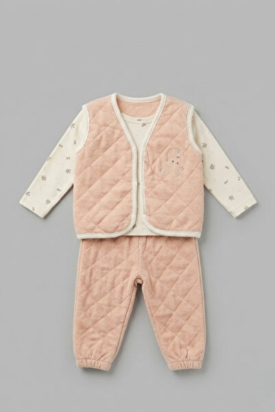 LOGO AKSESUAR Baby Quilted Vest 3-Piece Set 100% Cotton Sweatshirt Top and Bo...