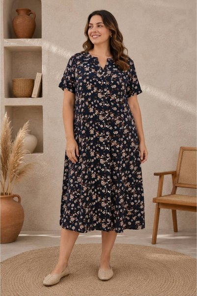 ÖNE BUTİK Women's Summer Shirt Dress with Buttons from Collar to Skirt and Pockets Li̇kapa