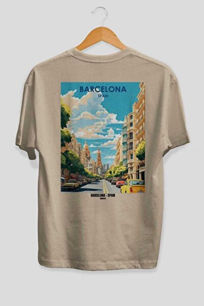 Ankhises Μπλουζάκι Unisex Barcelona Spain 2 Beige Oversize Country City με στ...