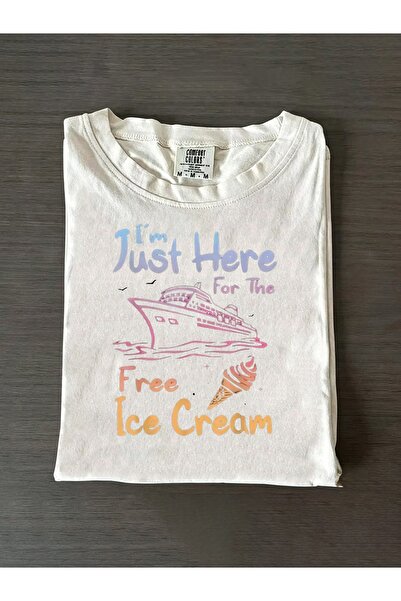 LİNA06 تي شيرت رجالي I'm Just Here The Free Ice Cream Family، قميص قطني أبيض ...