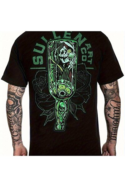 LİNA06 Death Certificate Pattern T-Shirt Black Green Skull Rose Print, Loose ...