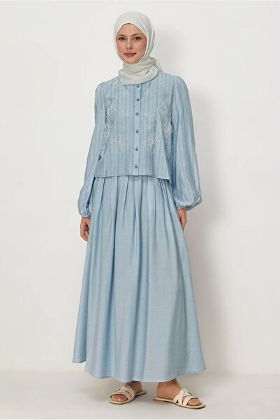 Alvina Striped Linen Skirt Set 46434