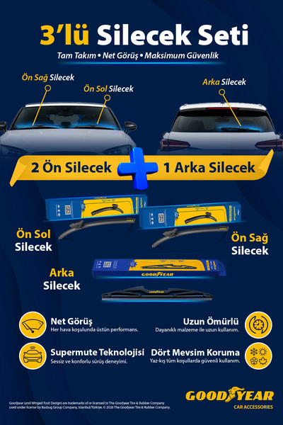 Goodyear Nissan Juke 2020-2026 Uyumlu Ön Arka 3'lü Muz Silecek Seti (600 Mm 4...