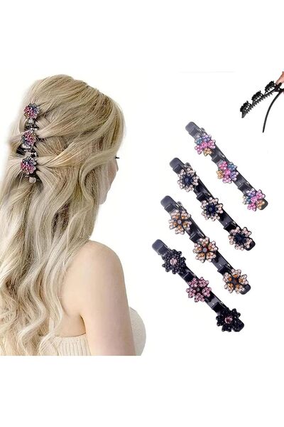 Arabest 4-Piece Five Leaf Clover Hair Clips,Braided Hair Clip,Sparkling Cryst...