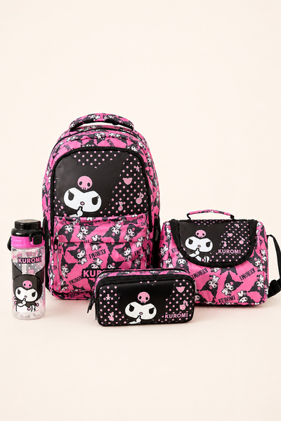 kuromi Licensed 4-Piece School Bag Set Backpack Lunch Bag Pen Holder Water Bo...