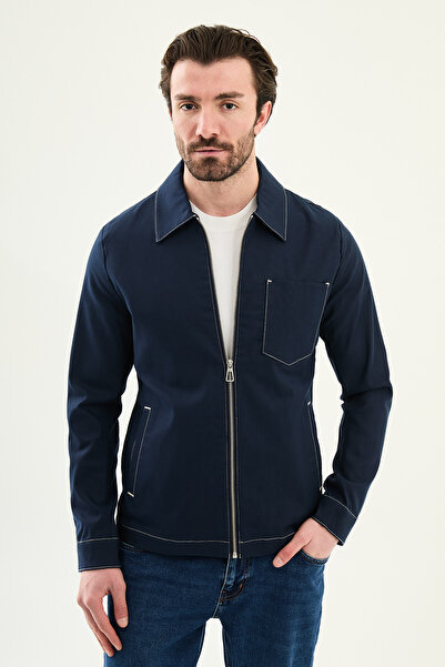 Mcr Straight Slim Fit Shirt Collar Zippered Punto Stitched Men's Coat Light N...