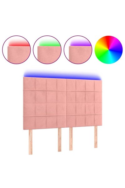 vidaxl Tăblie de pat cu LED, roz, 144x5x118/128 cm, catifea