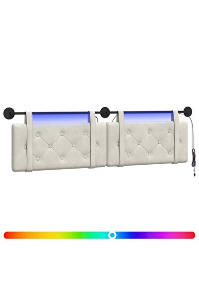 vidaxl Tăblie de pat suspendată Cu lumină LED Crem Catifea