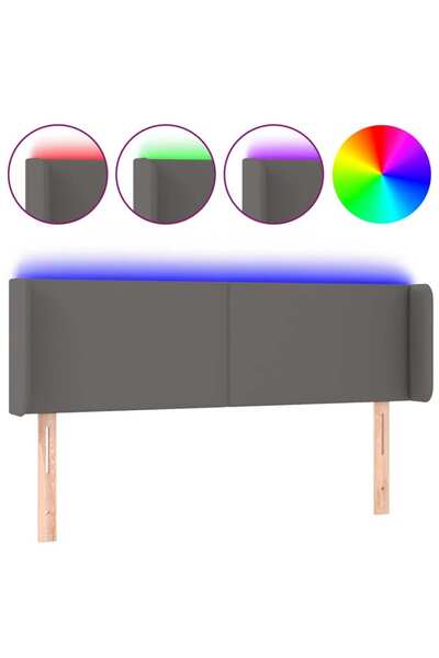 vidaxl Tăblie de pat cu LED, gri, 147x16x78/88 cm, piele ecologică