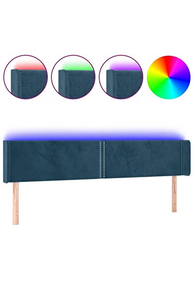 vidaxl Tăblie de pat cu LED, albastru închis, 203x16x78/88 cm, catifea