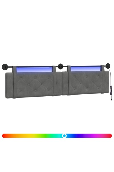 vidaxl Tăblie de pat suspendată Cu lumină LED Gri închis Catifea