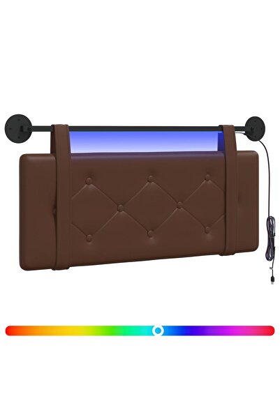 vidaxl Tăblie de pat suspendată Cu lumină LED Maro Piele artificială