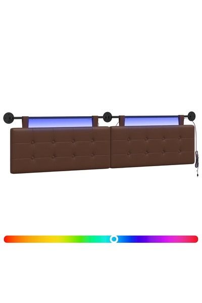 vidaxl Tăblie de pat suspendată Cu lumină LED Maro Piele artificială