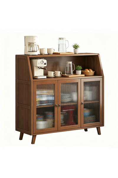 Sinyin Multi Functional Wooden Kitchen Buffet Cabinet, Fluted Glass Storage S...