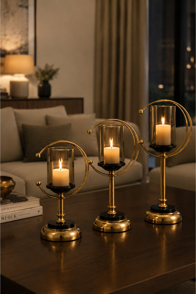 Vien Home Modern Gold Metal Cam Mumluk – Dekoratif Cam Fanuslu Şamdan | 30 / ...