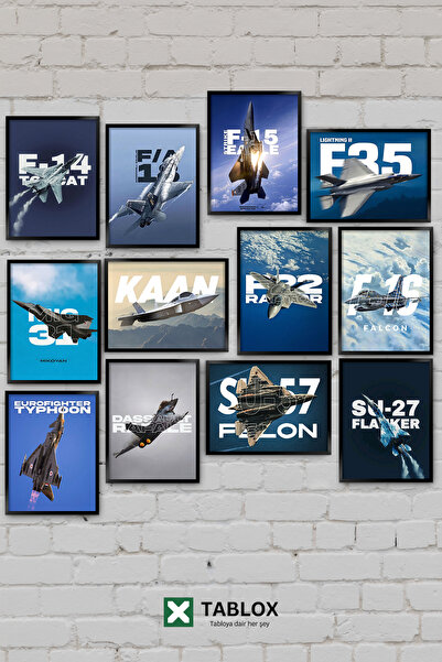 TABLOX 12 Parça F35 F22 F16 KAAN MMU MiG 31 Eurofighter Uçak Savaş Jet Dekora...