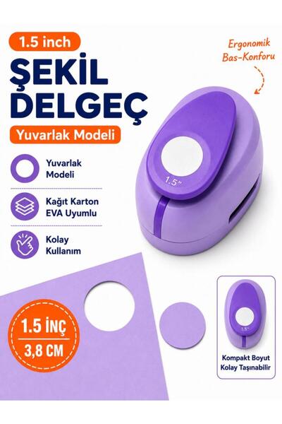 OFİSİNN Şekilli Büyük Boy Delgeç/Şekilgeç 3.8 cm Yuvarlak Mor