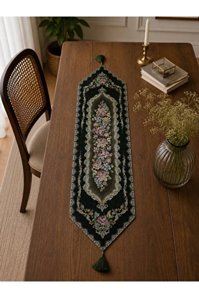 Yeshome Collection Royal Bouquet Şönilli Goblen 35X140 Tasseled Runner - Coff...