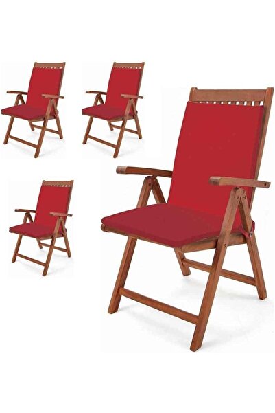 syncticaret Mer-Tim Bahçe Balkon Salon Kırmızı Sandalye Minderi (arkalıklı) 6'li