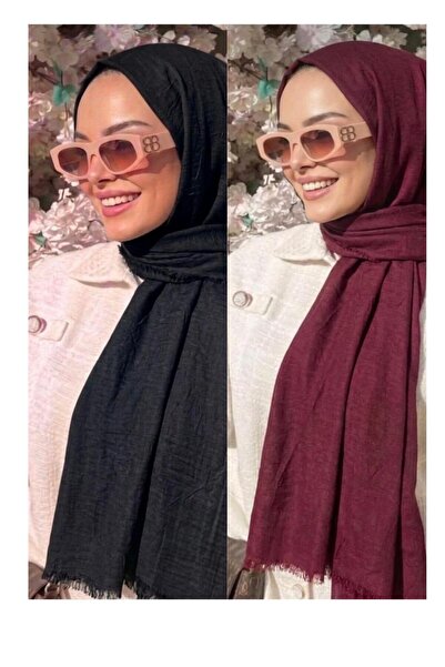 Alse Butik 2-Piece Bamboo Shawl (Black - Burgundy)