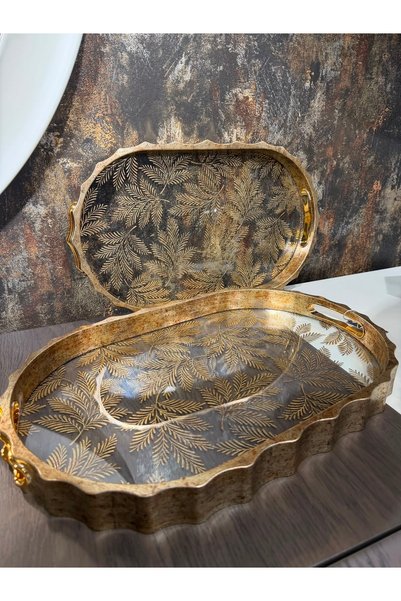 KARCILAR HOME STORE 2-Piece Gold Gilded Tray