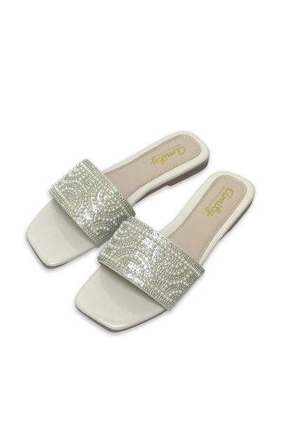 Dhiaa Walk Fashionable Women's Pearl-Embellished Flip Flops - Lightweight, Op...
