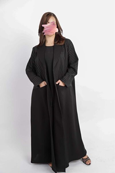Anaqa Abaya Linen Abaya with Pleated Detailing from the Top and Pockets