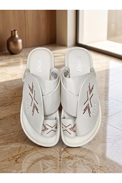 Chyfly Men Saudi Fashion Sandals Geometric Embroidery PU Leather Toe Loop Cus...
