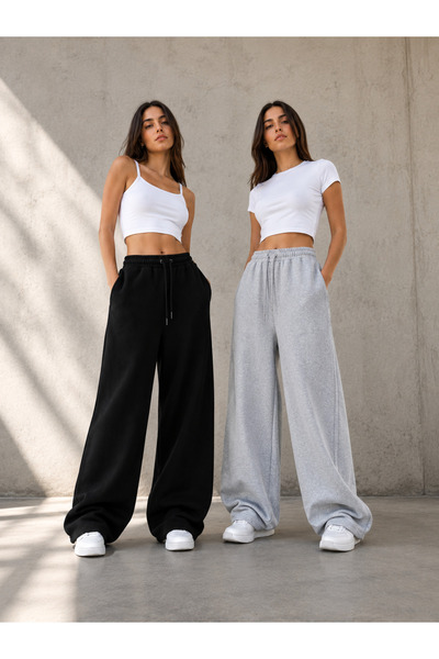 yx yustex sport Women's 2-Pack (Black&Gray) Oversize Baggy 2-Thread Loose-Leg...