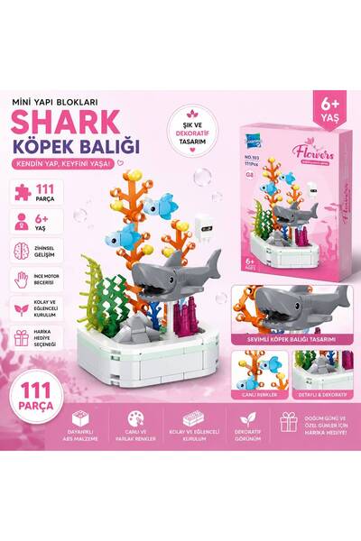 KOZMİK GİFT Mini Yapı Blokları Köpek Balığı Modeli 111 Parça Shark Mini Brick...