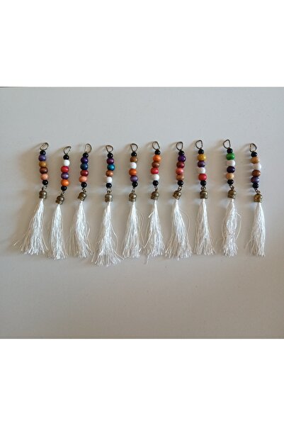 ALTAY AKSESUAR White Tassel with Colorful Wooden Beads (10 Pieces)
