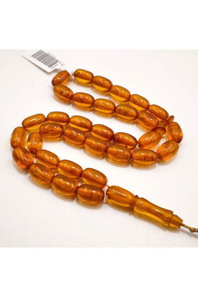 Generic Antique German Musk Rosary 33 Beads 7.5x11.5mm Honey Gold Barrel Pray...