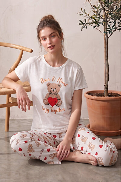 Farya Home Lycra Patterned Short Sleeve Summer Comfortable and Flexible Pajam...