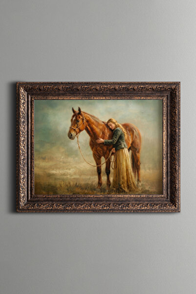 epiqart Loving Horse and Girl Composition - Vintage Patterned Painting - Thic...