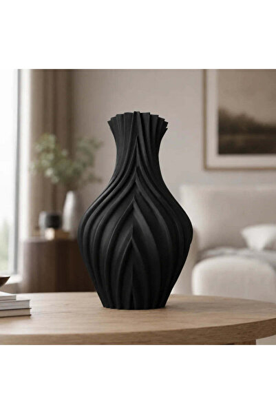OEM Vaza negru mat, 20 cm, cu aspect de frunze, ideala pentru flori artificiale