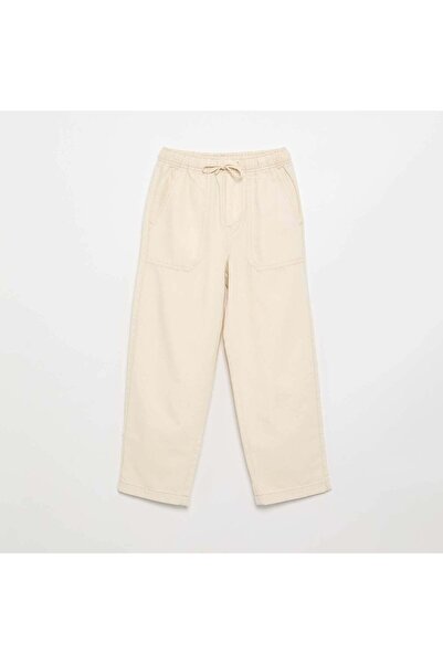 KIABI Drawstring twill trousers WHITE