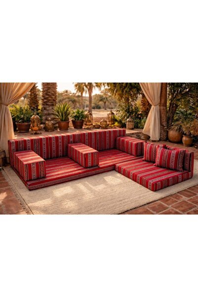 Xboat Arabic Majlis Floor Seating Set, Red Striped Pattern, Traditional Style...