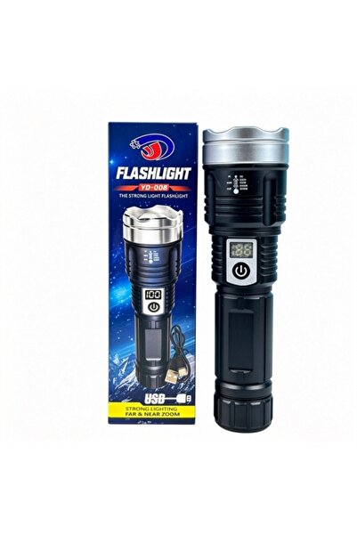 Kijarda YD-008 Rechargeable LED Flashlight with LCD Display, Zoom and Type-C ...