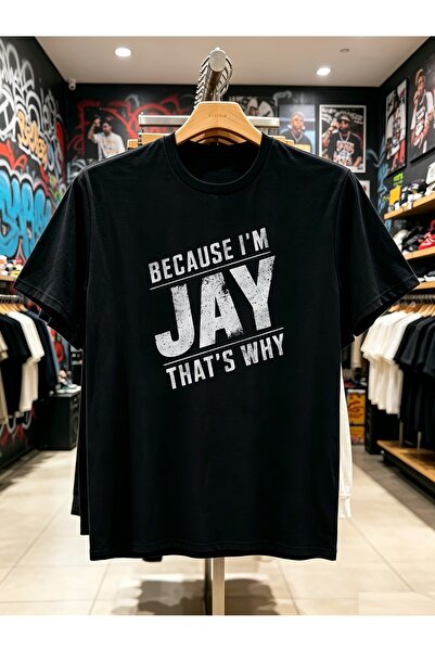 En22 تي شيرت رجالي بطباعة "Because I'm That's Why" - قميص بياقة مستديرة وأكما...