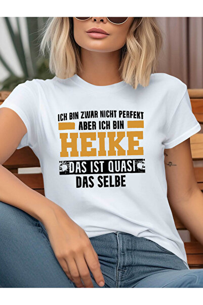 KYMC07 تي شيرت نسائي ألماني بتصميم "Not Perfect But I'm Heike" - أسود-أصفر مع...
