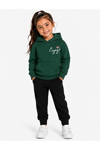 Birdirbir Kız Çocuk Enjoy Baskılı Kanguru Cepli Bisiklet Yaka Kapşonlu Sweats...