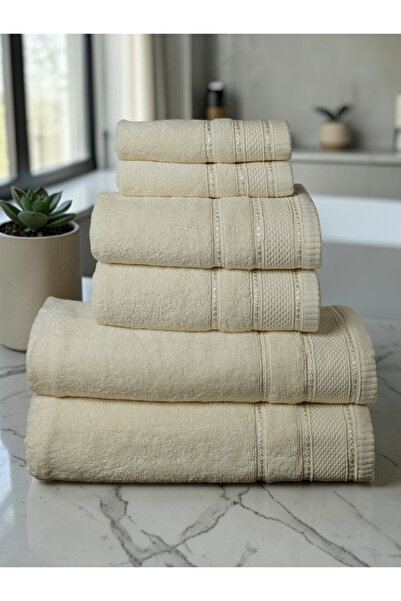 Baltic Linen - 6 Pcs Towel Set, Delic, 100% Cotton, 550 GSM, Cream, 2pcs Bath...