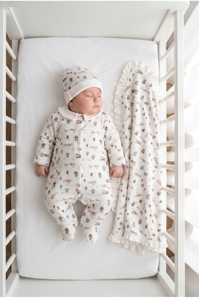 Mert Baby طقم خروج من المستشفى مكون من 3 قطع من ماركة بلين بيبي، مصنوع من الق...