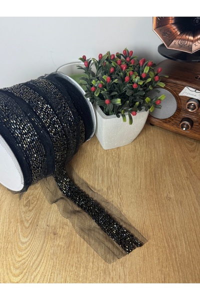 jasmina store Αξεσουάρ κορδέλας από τούλι με μεταλλική όψη και κεντημένες χάν...