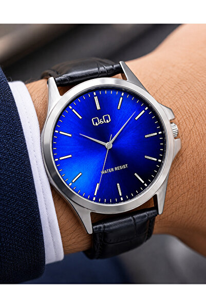 Q&Q Men's Wristwatch with Black Leather Strap, Casual and Classic Design, Gif...